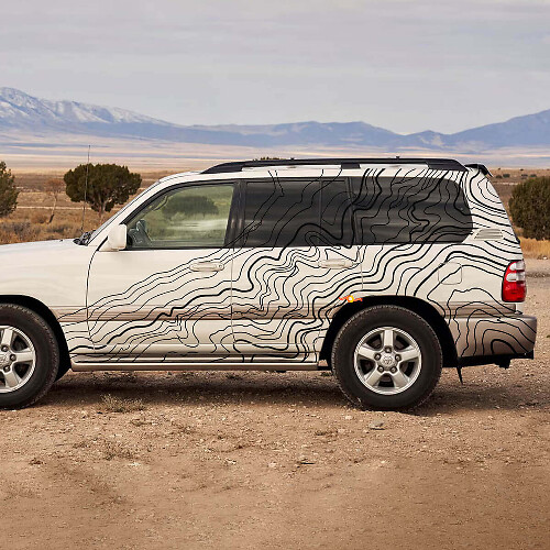 Adesivo in Vinile a Strisce Laterali Stile Topografico per Toyota Land Cruiser 100