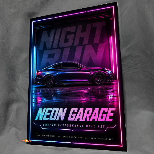 Pannello Artistico da Parete in Acrilico Lucido Performance Neon Garage