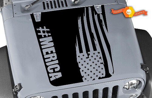 Adesivo in vinile con bandiera americana effetto usurato per cofano Jeep Wrangler