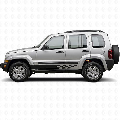 Adesivo in Vinile a Strisce a Scacchi Laterali per Jeep Liberty 2002-2012_1
