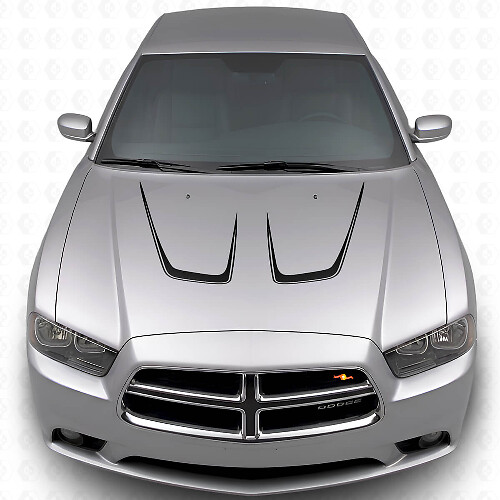 Kit adesivi in vinile con doppia striscia curvata per cofano 2 per Dodge Charger 2011-2014_1