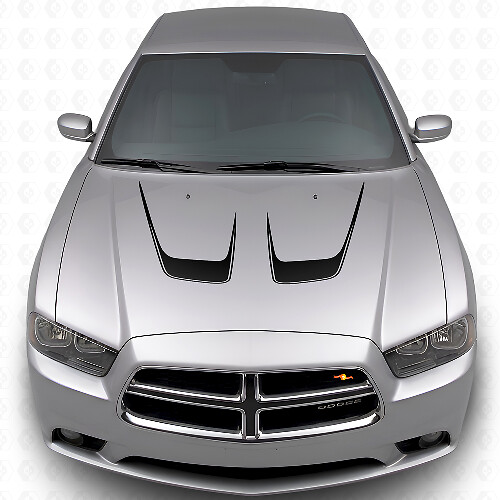 Strisce Adesive in Vinile Curvate Doppio Cofano per Dodge Charger 2011-2014_1