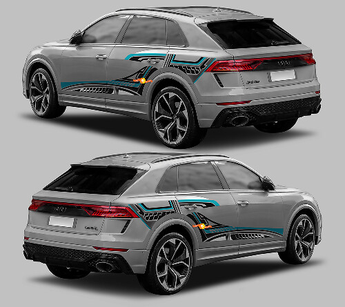 Kit di Adesivi in Vinile con Strisce Laterali in Stile Grafico Astratto per Audi RS Q8