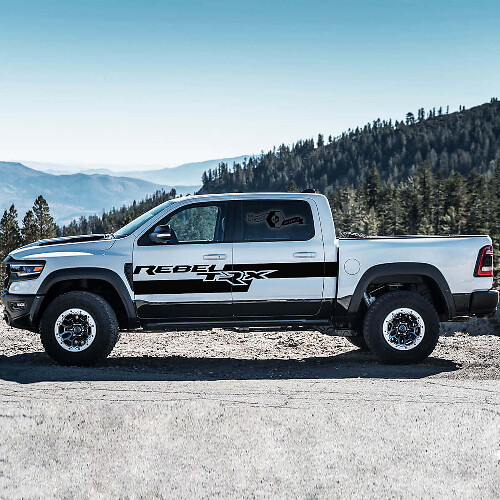 Set di Adesivi Vinilici a Strisce Laterali di Porta Stile TRX per Dodge Ram Rebel 2021+