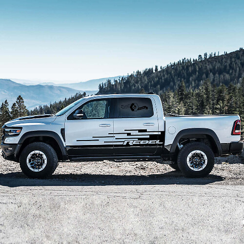 Kit di Adesivi Laterali a Strisce a Scala in Vinile per Dodge Ram Rebel TRX 2021+