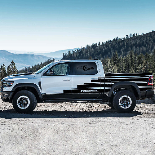 Set di Adesivi Vinile Strisce Laterali Stile Steps per Dodge Ram Rebel 2021+