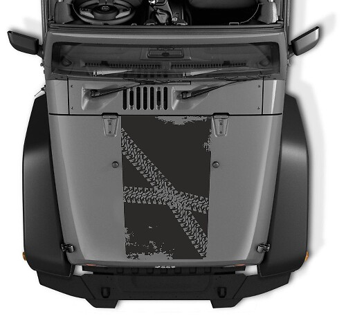 Adesivo in vinile per cofano con impronte di pneumatici usurati per Jeep Wrangler
