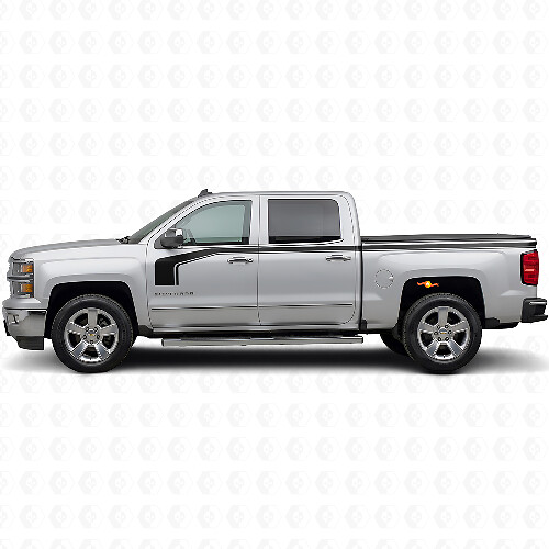Kit Adesivi in Vinile Laterali con Contorno Inferiore Stile Bacchetta da Hockey per Chevy Silverado 1500 2014+_1