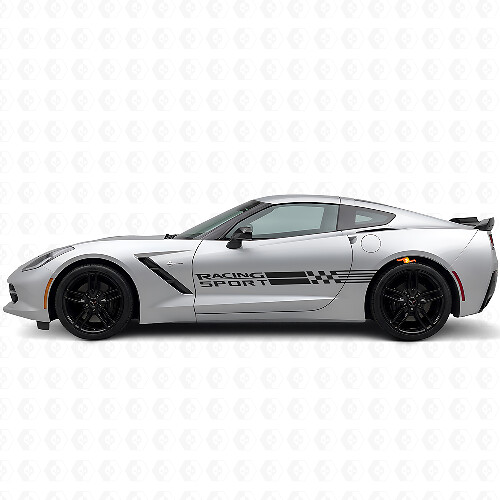 Set di Adesivi in Vinile con Strisce Laterali a Bandiera a Scacchi Racing Sport per Chevy Corvette_1