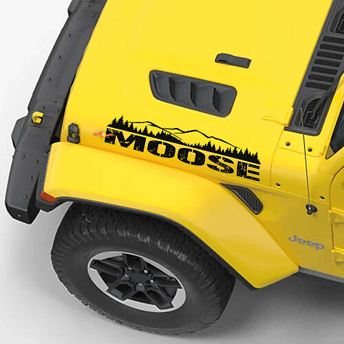 Set di Adesivi in Vinile per Cofano Stile Montagna con Lettering Moose per Jeep Wrangler