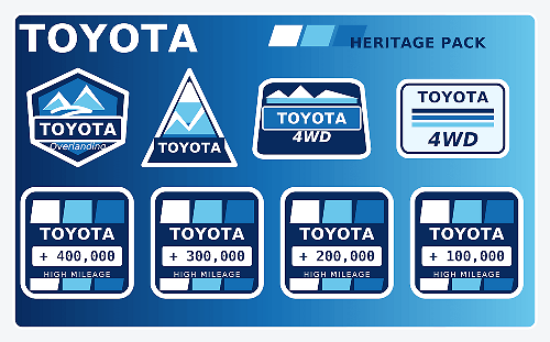 Toyota High Mileage Heritage Blu Luce Azzurra Chiaro Blu Bianco Adesivi Retro Set Decalcomanie Grafiche