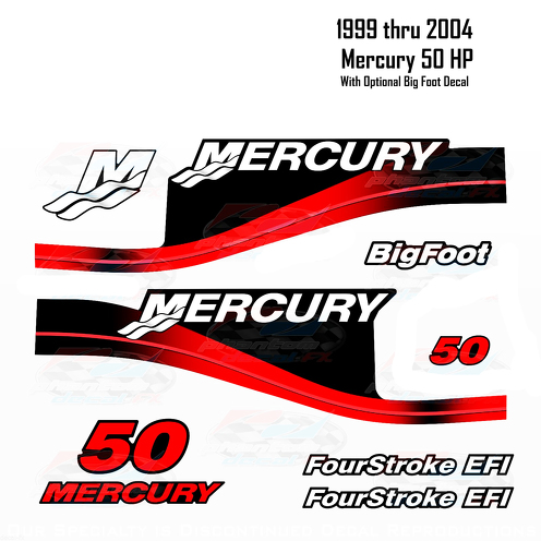 1999-2004 Mercury 50HP Decalcomanie rosse Due e quattro tempi EFI BigFoot 11 pc Repro