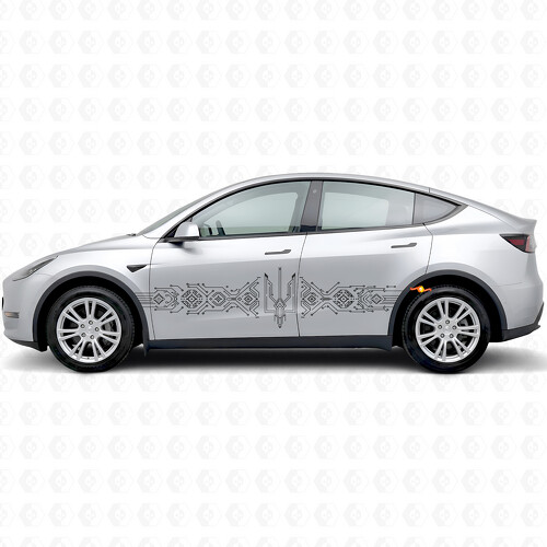 Adesivo Laterale in Vinile con Ornamento Ucraino in Stile Techno per Tesla Model Y