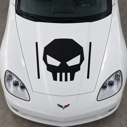 Adesivo in Vinile Cofano Standard Coupe Skull Outrigger per Chevrolet Corvette C6 2005-2013_1