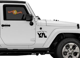 2 di Jeep YJ tree mountain Decal Wrangler Decalcomanie Adesivi Logo scegli il colore