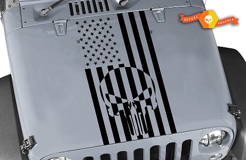 Adesivo in Vinile Cofano Teschio Punisher Bandiera USA per Jeep Wrangler