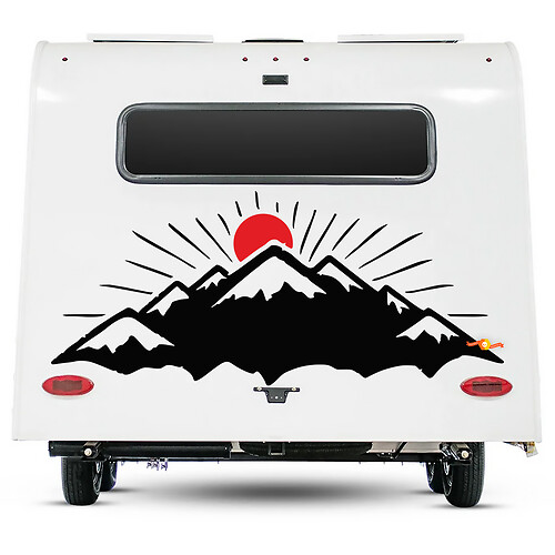 Adesivo Camper Montagne e Sole Adesivi in vinile per roulotte, camper, furgoni e auto.
