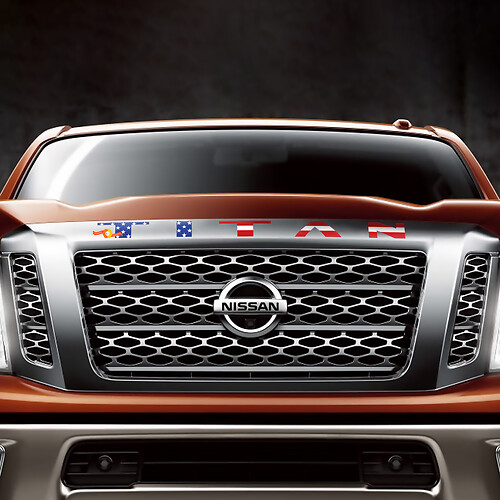 Scritta del marchio in stile bandiera USA Adesivo in vinile per cofano per Nissan Titan