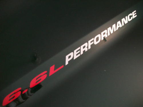 6.6L PRESTAZIONI (coppia) Decalcomanie adesive in vinile per cofano emblema Chevrolet GMC Duramax