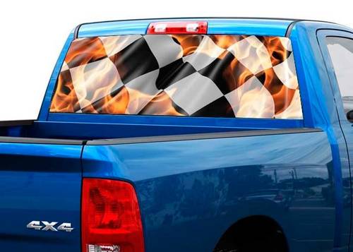Bandiera a scacchi in fiamme Adesivo grafico per finestrino posteriore Camion SUV