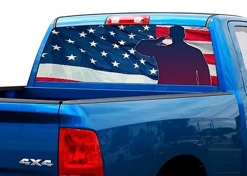 Adesivo in Vinile per Finestrino Posteriore con Soldato che Saluta e Bandiera Americana per Camion SUV