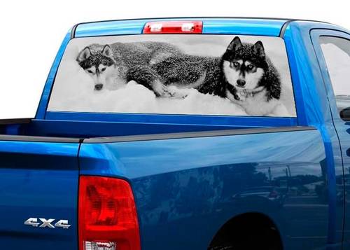 2 due lupi in bianco e nero adesivo decalcomania per finestrino posteriore pick-up camion SUV auto