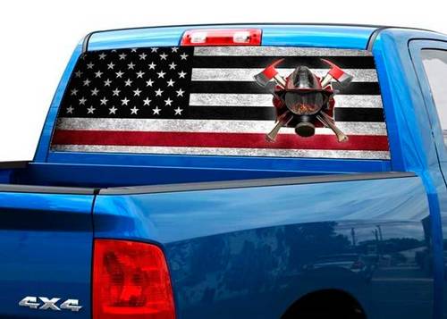 Vigile del fuoco degli Stati Uniti Bandiera degli Stati Uniti Finestra sul retro Decalcomania grafica Camion SUV Pick-up