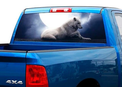 Lupo bianco con la luna notte oscura Adesivo per finestrino posteriore Pick-up Truck SUV Car