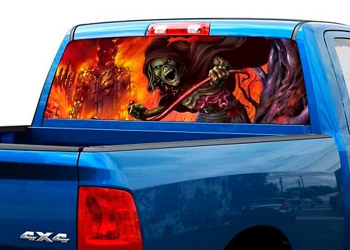 Teschio verde morte in fiamme Lunotto posteriore Decal Sticker Pickup Truck SUV Car