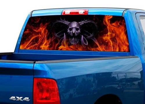 Demone della morte in fiamme Adesivo per finestrino posteriore Pickup Truck SUV Car