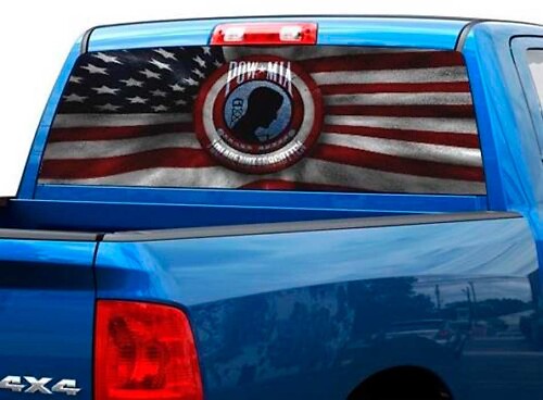 Adesivo per finestrino posteriore con bandiera americana Pow Mia Not Forgotten per camion SUV