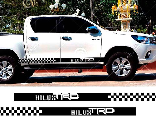 Kit di adesivi in vinile a strisce laterali a scacchiera stile TRD per Toyota Hilux