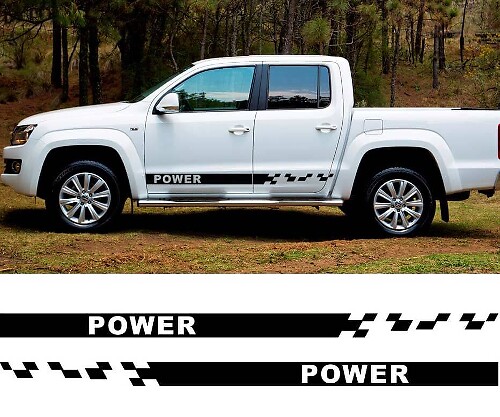 Set di Adesivi in Vinile con Strisce Laterali a Quadretti Power per VW Amarok 2010
