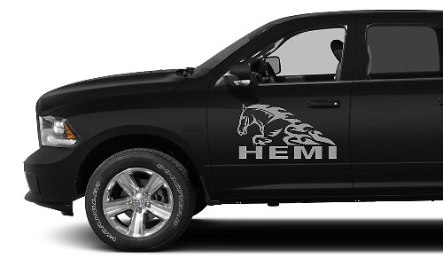 2X DODGE HEMI HORSE IN FLAME DECAL HEMI 3.7 V8 RAM 1500 grafica adesivi in ​​vinile