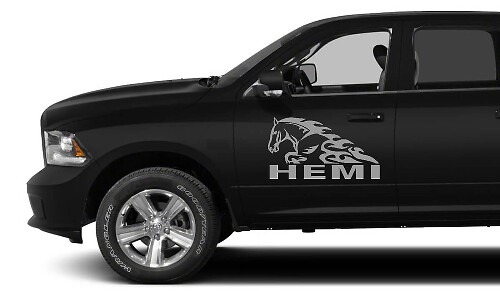 Set di decalcomanie in vinile stile Hemi Cavallo in fiamme per porta Dodge Ram 1500
