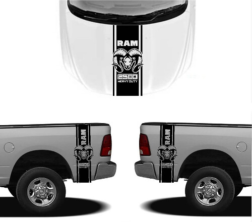 Kit di adesivi in vinile con strisce laterali posteriori e cofano stile HEMI per Dodge Ram 1500 2500