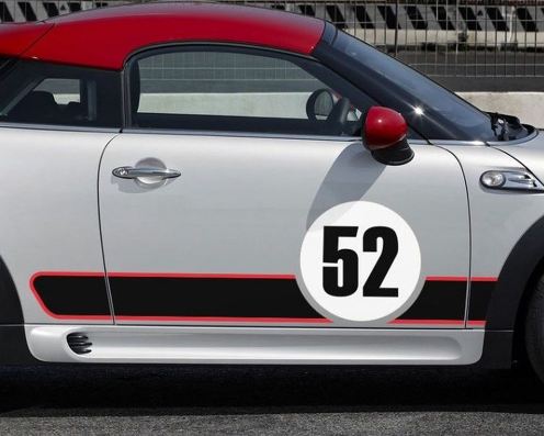 Mini Cooper - strisce rocker grafiche con decalcomania in vinile in stile track day GP