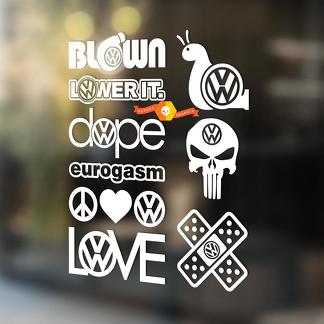 Adesivi per decalcomanie in vinile Euro Confezione da 9 Volkswagen VW Illest Eurogasm Hellaflush dope Love