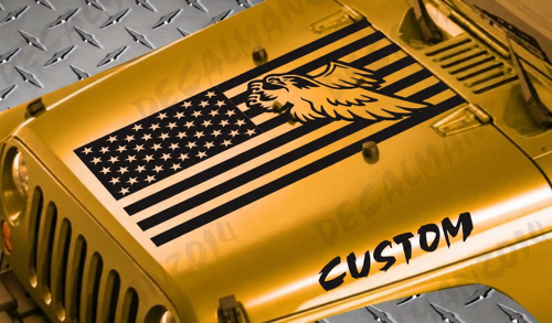 Testo personalizzato Adesivi in vinile cofano aquila patriottica bandiera americana set da 3 pezzi per Jeep Wrangler JK JKU LJ