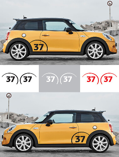 Coppia di Adesivi in Vinile con Numero Racing Personalizzato per Parafango per Mini Cooper