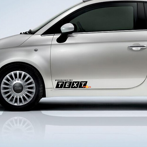 Alimentato da adesivo in vinile con testo personalizzato, decalcomania, emblema, logo grafico per Fiat 500 Abarth