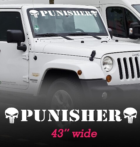 Adesivo in Vinile con Striscia Parasole Teschio Punisher per Jeep Wrangler