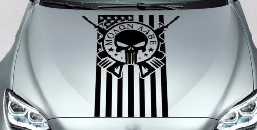 Adesivo in vinile per cofano con teschio Punisher Molon Labe e bandiera USA