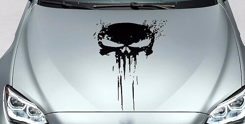 Adesivo in Vinile Cappuccio Stile Teschio Punisher Splash per Auto
