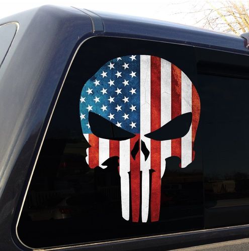 Grafico dell'autoadesivo della decalcomania militare della bandiera americana del cranio del Punisher
