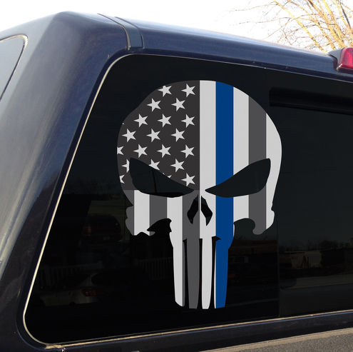 Grafica dell'autoadesivo della decalcomania della bandiera americana della sottile linea blu della polizia del teschio del Punitore