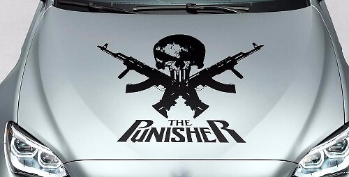 Adesivo in Vinile Cofano Teschio Punisher Con Pistole Incrociate per Auto