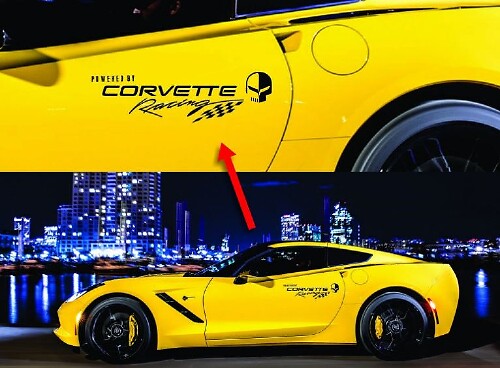 Coppia di Adesivi in Vinile con Logo Porta Stile Corvette Racing per Chevrolet Corvette