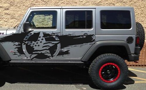 Kit di decalcomanie per adesivi laterali con stella della bandiera americana invecchiata per adattarsi allo stile Jeep Wrangler
