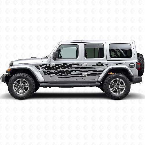 Set di Adesivi Laterali in Vinile con Bandiera Americana Usurata per Jeep Wrangler
